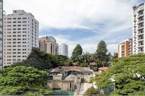 Vista Verde do 3º andar, unidade 31: prédios e copas de árvores da Vila Nova Conceição, em foto de drone.