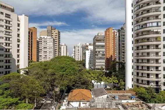 Vista Horizonte do 6º andar, unidade 61: prédios e copas de árvores da Vila Nova Conceição, em foto de drone.