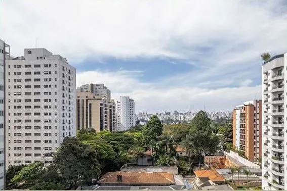 Vista Verde do 6º andar, unidade 61: prédios e copas de árvores da Vila Nova Conceição, em foto de drone.